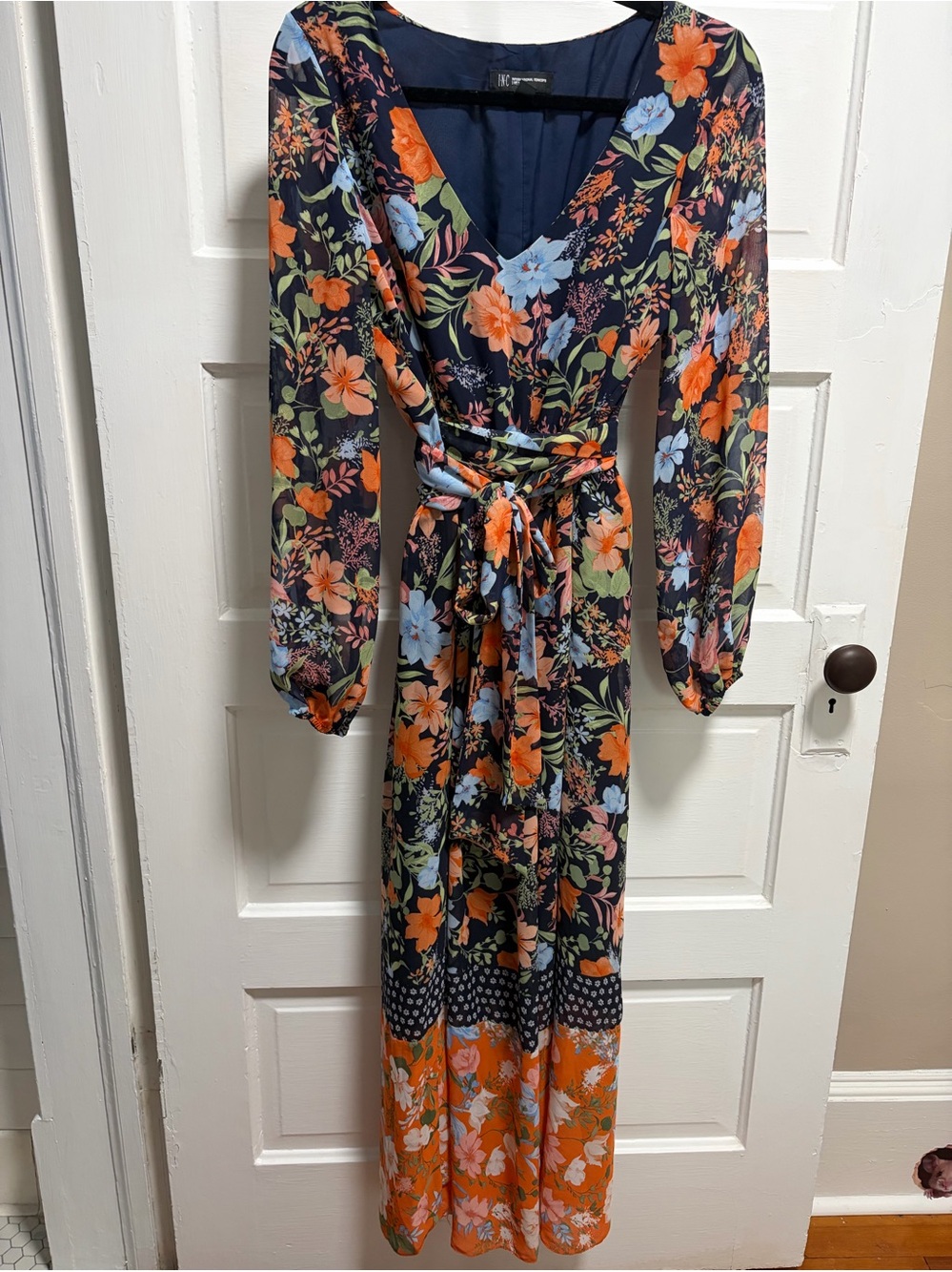 INC International Concepts Navy Floral Maxi Dress with Orange & Light Blue